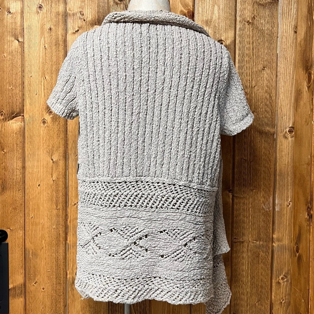 Woolrich XL Dark Stone Beige 100% Cotton Short Sleeve Drape Knitted Cardigan - Picture 4 of 7